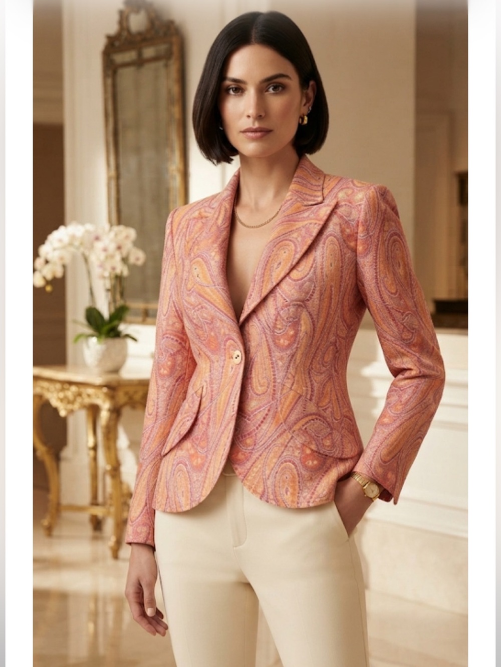 Vintage NWT Escada Pink and Orange Paisley Blazer